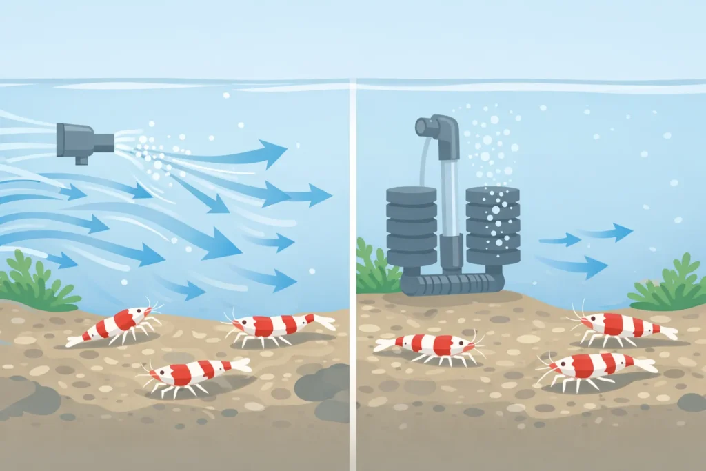 穏やかな水流と流されやすい水流