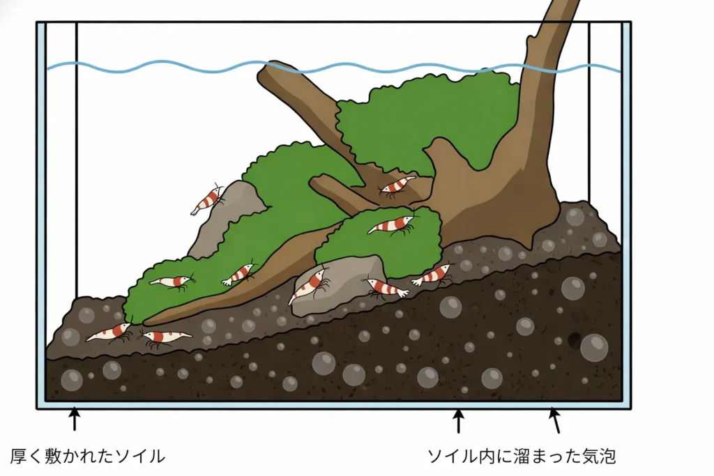 ソイル内の嫌気化が進んでいる状態